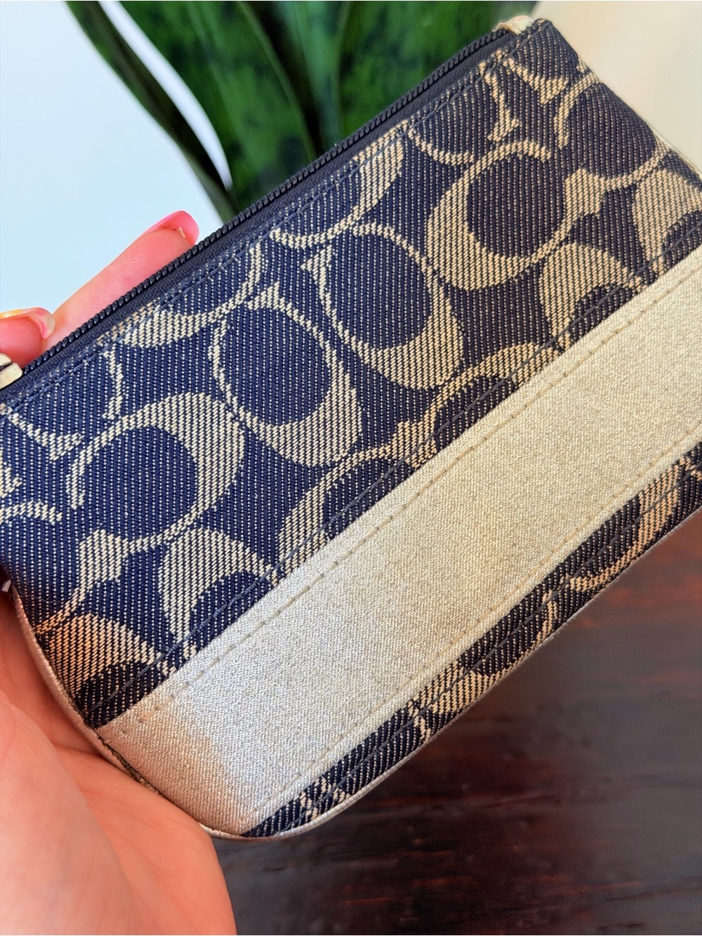 Coach Denim Signature Jacquard Wristlet with Silver Metallic - Picture 8 of 12